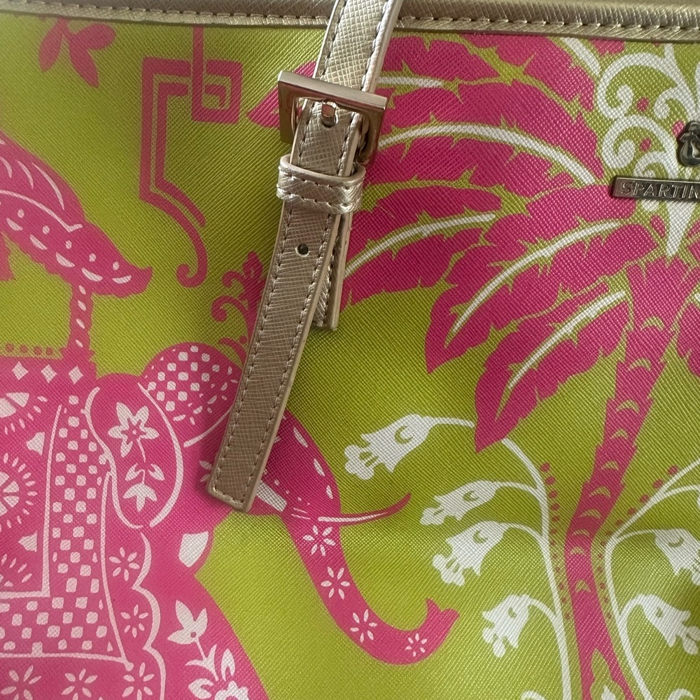 Spartina 449 Elephant Pink and Green Tote Bag - Picture 9 of 14